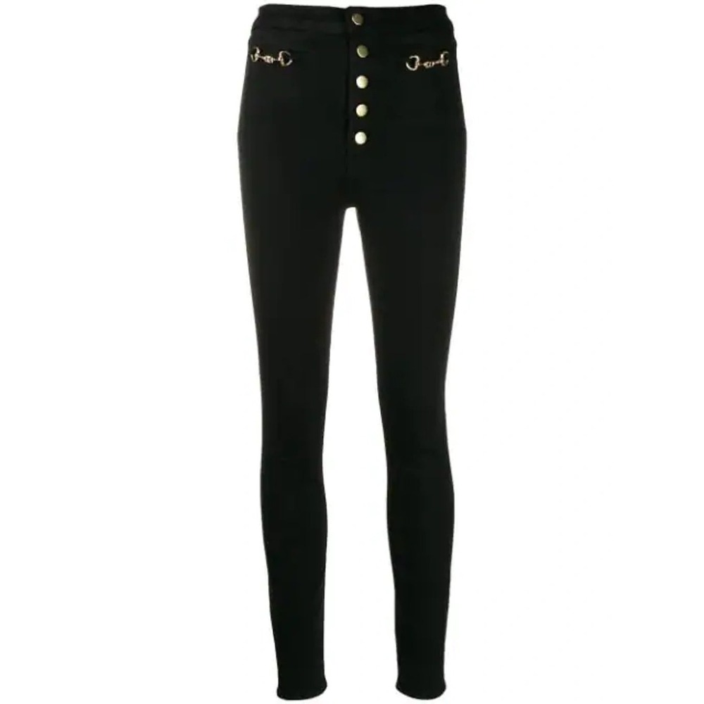 J Brand Sabine High Rise Skinny Jeans Black Horsebit Gold Button Fly 32 Stretch
